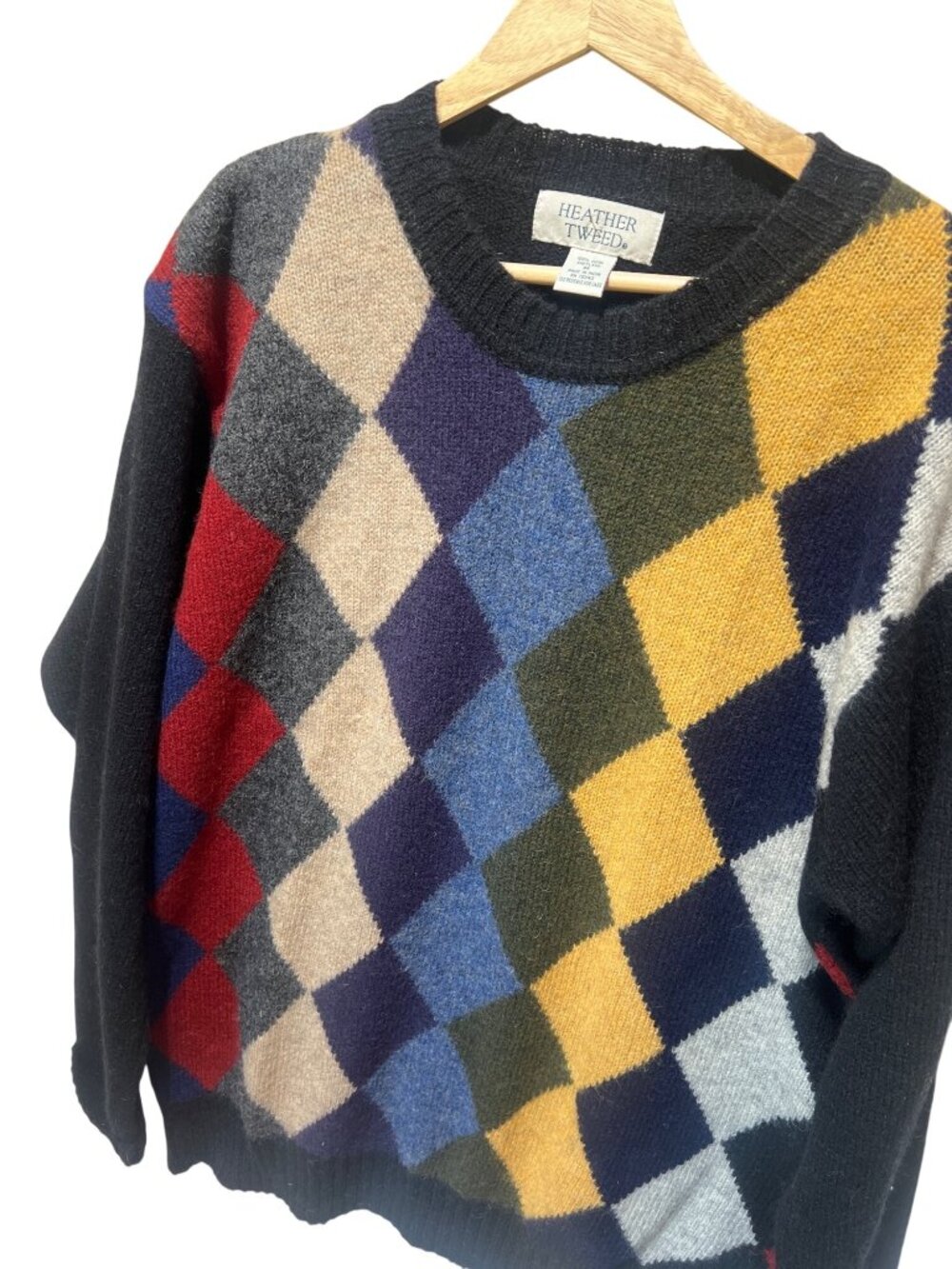 Heather Tweed Argyle Diamond Pattern Shetland Wool Sweater Multicolor Size M Mad